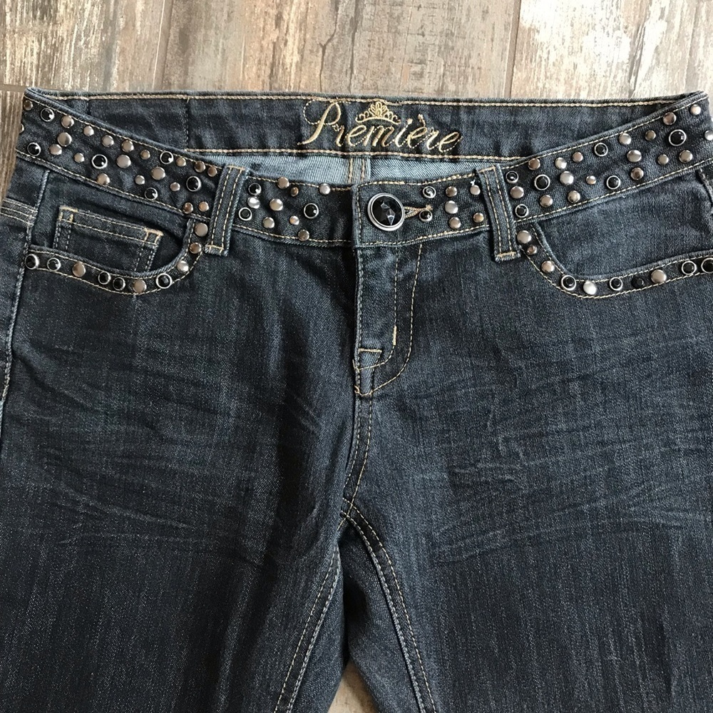 PREMIER bling flap back pocket stretch skinny jeans size 3/4 - Picture 4 of 9